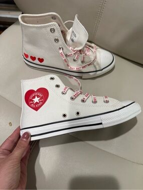 Converse White High-Top Kids Sneakers with Red Heart Details